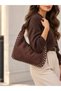 Women's Brown Suede Clutch Bag and Shoulder Bag with Studded Detail and a Zip Detail - 2