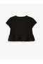 Ruffled Napoleon Closure Short Sleeve Crew Neck Blouse - 4