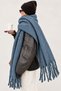 Women's Indigo Blue Plain Large Size Shawl 180X65 cm Soft Textured Twisted Tassel Winter Shawl Scarf – Shoulder Shawl