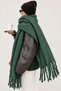 Women's Emerald Green Plain Large Size Shawl 180X65 cm Soft Textured Twisted Tassel Winter Shawl Scarf – Shoulder Shawl