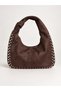 Women's Brown Suede Clutch Bag and Shoulder Bag with Studded Detail and a Zip Detail