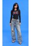 Women's Black England Flag Stone Embroidered Long Sleeve Slim Fit Body