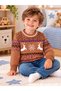 Baby Boy & Child Red Deer and Snowflake Patterned Crew Neck Stretchy Knit Sweater - 5