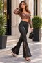 Stylish Match between Leather and Lace – Women's Black High-Lace Detailed Wide-Leg Leather Trousers - 6