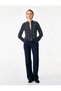 Zippered Stand-Collar Striped Napoleon Jacket with Ornamental Buttons