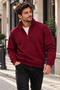 Relax Fit Comfortable Cut Cotton Half-Zip Stand Collar Sweatshirt - Burgundy - 7