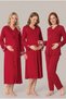 Women's Fuchsia Lace Long Sleeve Nursing Detailed Maternity Pajama Nightgown Set with Robe