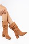 Helmi Women's Tan Suede Gathered Closed Toe Heeled Boots - 4