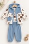 Baby Boy Set Hooded Teddy Bear Patterned 3-Piece Set - 3