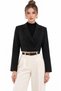 Black Double-Breasted Cropped Blazer Jacket - 4