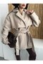 Oversize Short Checked Coat with Belt and Lining - 3