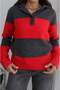 Red Sequined Polo Collar Striped Sweater - 4