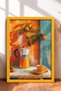 Buongiorno Written Moka Coffee Pot and Cup Framed Painting Italy Poster Wall Decor Itp060