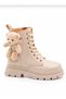 Women's Winter Boots with Plush Lining, Bear Accessories, Zipper Closure, Laces, and Thick Sole, Beige.