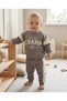 6-24 Months Baby Boy Winter Double Set – 3 Threaded Printed Sweatshirt and Striped Sweatpants Newborn Baby Boy Set - 3