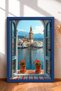 Bell Tower through Tile Window with Shutters Framed Painting Italy Poster Living Room Kitchen Wall Decor Itp068