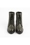 Women's Khaki Green Genuine Leather Lace-Up, Textured, Non-Slip, Chunky Heel Ankle Boots, Everyday Boots. - 3