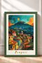 Pompeii Written Volcano and Colorful Houses Framed Painting Italy Poster Wall Decor Itp082 - 3