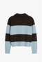 Baby Blue Sequined Polo Collar Striped Sweater - 5