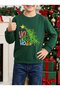Children's New Year's Printed Green 3-Strand Crew Neck Sweatshirt