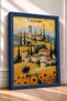 Tuscany Hills, Village, and Sunflowers Framed Painting, Italy Poster, Wall Decor, Itp084. - 2