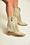 Z726104202 Beige Suede Thick Low-Heeled Tasseled Cowboy Style Women's Boots. - 2