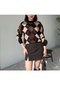 Women's Brown Baklava Patterned Short Sweater - 3