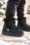 Children's Boots Black Fur Collar Drawstring Lace-Up Thick Sole Winter Boots