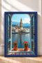 Bell Tower through Tile Window with Shutters Framed Painting Italy Poster Living Room Kitchen Wall Decor Itp068 - 3