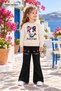 Winter, Spring, and Autumn Girls' Black Spanish Flared Bottoms and Beige Sweat Top