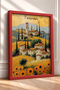 Tuscany Hills, Village, and Sunflowers Framed Painting, Italy Poster, Wall Decor, Itp084. - 2