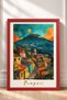 Pompeii Written Volcano and Colorful Houses Framed Painting Italy Poster Wall Decor Itp082 - 3