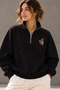 Cute Bear-Printed Half-Zip Sweatshirt with a Stand-Up Collar.