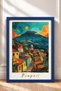 Pompeii Written Volcano and Colorful Houses Framed Painting Italy Poster Wall Decor Itp082 - 3