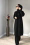 Sequin Detailed Zippered Black Tracksuit Set