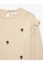 Floral Embroidered Long-Sleeved Crew Neck Ruffled Sweatshirt - 3