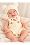 0-6 Month Baby Hand-Knitted Slopet Romper and Pom-Pom Beanie Two-Piece Set, Ecru, Photo Shoot Costume.