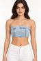 Women's Blue Denim Strapless Crop Bustier – Zipper Closure