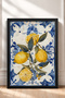 Blue Tile Border with Lemon Branch Frame, Italian Poster, Living Room and Kitchen Wall Decor, Itp111. - 3