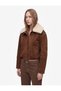 Long-Sleeved Faux Fur Collar Crop Jacket with Zippered Pockets and a Suede-Like Texture. - 2