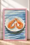 Shrimp on a Plate on a Blue Striped Background, Framed Painting, Italy Poster, Wall Decor, Itp108. - 3
