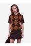 Crew Neck Short Sleeve Baklava Pattern Knit Sweater - 3