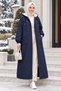 Women's Navy Blue Bondit Jacket with Hood, Zipper, and Pockets. - 4