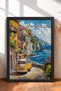 Vernazza Coastal Road, Yellow Minibus Framed Painting, Italy Poster, Living Room, Kitchen, Wall Decor, Itp098.
