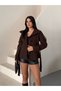 Arven high neck, belted, short, linered kaşe coat, black, brown.