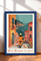 Woman with Yellow Scooter and Port View Framed Painting Italy Poster Wall Decor Itp097