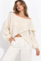 Women's Ecru Boat Neck Wrap-Style Knit Sweater. - 3