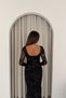 Women's Black Floral Embroidered Backless Long-Sleeved Long Tulle Evening Dress. - 5
