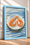 Shrimp on a Plate on a Blue Striped Background, Framed Painting, Italy Poster, Wall Decor, Itp108. - 2