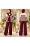 Women's striped knitwear set with hijab shawl detail and pants, burgundy